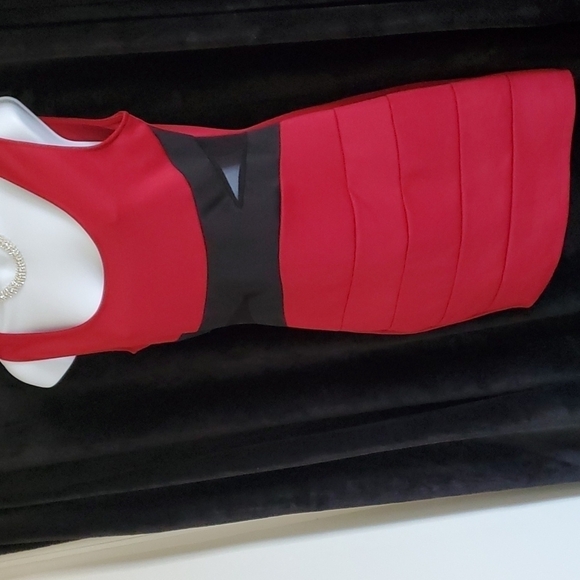 Charlotte Russe Red With Black Sheer Midi Dress. Women's Size L. - Picture 2 of 5